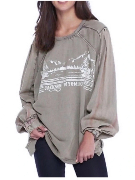 Free People Tops - Free People Jackson Wyoming Distressed Oversized Sweatshirt Top L  Boho Western